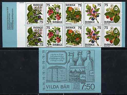 Sweden 1977 Wild Berries 7k50 booklet complete and pristine, SG SB321, stamps on fruit, stamps on berries    