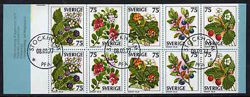 Sweden 1977 Wild Berries 7k50 booklet complete with first day cancels, SG SB321, stamps on fruit    berries    