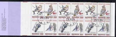 Sweden 1984 Christmas 19k20 booklet (Birds) complete with first day cancels, SG SB376, stamps on christmas, stamps on birds, stamps on hawfinch, stamps on waxwing, stamps on woodpecker, stamps on nuthatch, stamps on slania