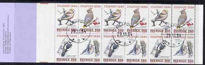 Sweden 1984 Christmas 19k20 booklet (Birds) complete with first day cancels, SG SB376, stamps on , stamps on  stamps on christmas, stamps on birds, stamps on hawfinch, stamps on waxwing, stamps on woodpecker, stamps on nuthatch, stamps on  stamps on slania