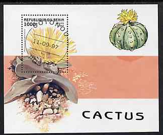Benin 1997 Cacti perf miniature sheet cto used, SG MS 1665, stamps on flowers, stamps on cacti