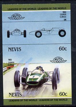 Nevis 1985 60c Cooper Climax (1960) unmounted mint imperf se-tenant pair (as SG 257a), stamps on , stamps on  stamps on cars, stamps on cooper