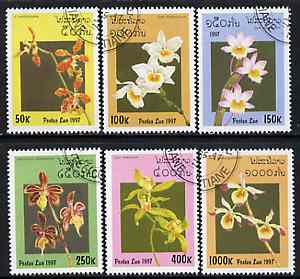 Laos 1997 Orchids complete set of 6 values cto used, SG 1563-68, stamps on flowers, stamps on orchids