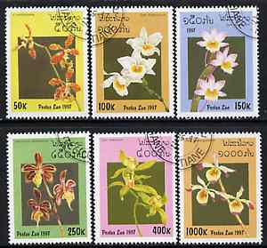 Laos 1997 Orchids complete set of 6 values cto used, SG 1563-68, stamps on , stamps on  stamps on flowers, stamps on  stamps on orchids