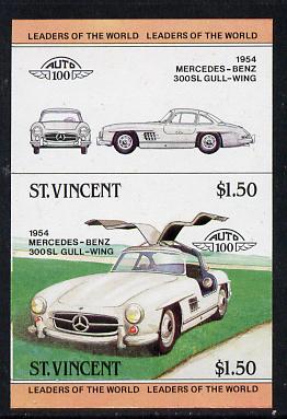 St Vincent 1983 $1.50 Mercedes Benz 300SL (1954) unmounted mint imperf se-tenant pair (as SG 733a), stamps on cars, stamps on mercedes