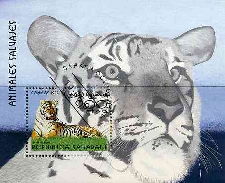 Sahara Republic 1997 Big Cats perf miniature sheet cto used, stamps on , stamps on  stamps on animals     cats