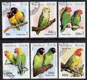 Laos 1997 Lovebirds complete set of 6 values cto used, SG 1550-55, stamps on , stamps on  stamps on birds, stamps on  stamps on parrots, stamps on  stamps on lovebirds