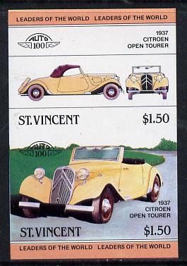 St Vincent 1983 $1.50 Citroen Tourer (1937) unmounted mint imperf se-tenant pair (as SG 731a), stamps on cars, stamps on citroen