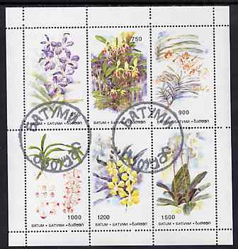 Batum 1996 Orchids sheetlet containing set of 6 values cto used, stamps on , stamps on  stamps on flowers    orchids