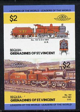 St Vincent - Bequia 1985 Locomotives #3 (Leaders of the World) $2 (4-4-0 Loco 737) unmounted mint imperf se-tenant pair, stamps on , stamps on  stamps on railways