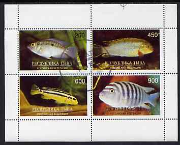 Touva 1996 Tropical Fish perf sheetlet containing complete set of 4 values cto used, stamps on fish     marine-life