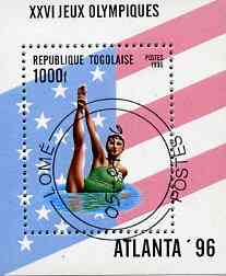 Togo 1996 Atlanta Olympic Games (Syncronised Swimming) perf miniature sheet cto used, stamps on , stamps on  stamps on olympics    swimming