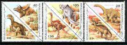 Sahara Republic 1997 Pre Historic Animals complete triangular set of 6 values cto used, stamps on , stamps on  stamps on dinosaurs    triangulars