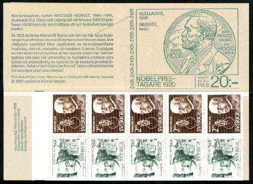 Sweden 1980 Nobel Prize Winners of 1920 20k booklet complete and very fine, SG SB347, stamps on , stamps on  stamps on nobel      physics    chemistry    science