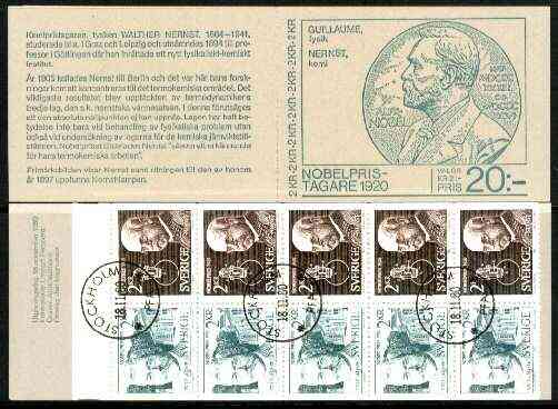 Sweden 1980 Nobel Prize Winners of 1920 20k booklet complete with first day cancels, SG SB347, stamps on , stamps on  stamps on nobel      physics    chemistry    science