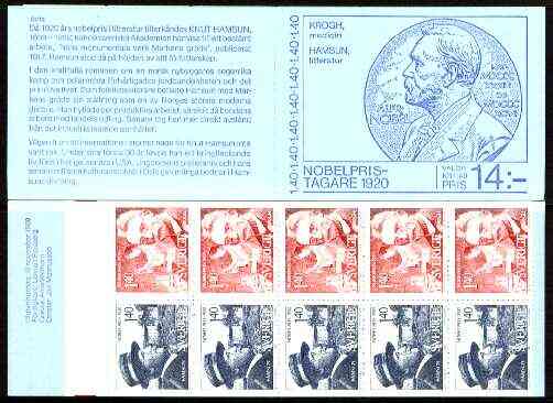 Sweden 1980 Nobel Prize Winners of 1920 14k booklet complete and very fine, SG SB346, stamps on nobel      literature     medical