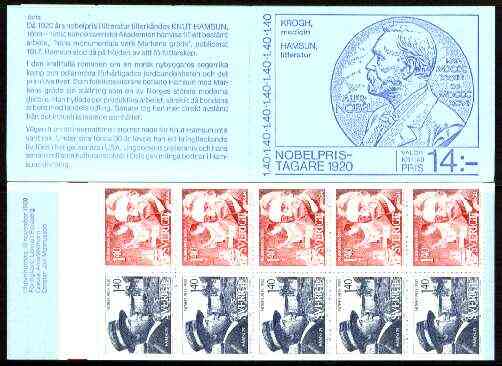 Sweden 1980 Nobel Prize Winners of 1920 14k booklet complete and very fine, SG SB346, stamps on , stamps on  stamps on nobel      literature     medical