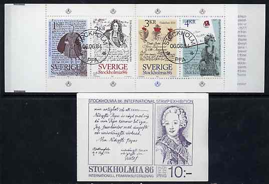 Sweden 1984 'Stockholmia 86' Stamp Exhibition 10k booklet complete with first day cancels, SG SB374, stamps on stamp exhibitions, stamps on postal, stamps on stamp on stamp, stamps on letters, stamps on architecture, stamps on slania, stamps on stamponstamp