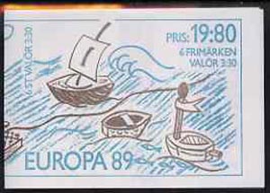 Sweden 1989 Europa 19k80 booklet (Children's Games) complete and pristine, SG SB417, stamps on , stamps on  stamps on europa, stamps on  stamps on children, stamps on  stamps on toys, stamps on  stamps on ships, stamps on  stamps on slania