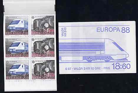 Sweden 1988 Europa 18k60 booklet (Railways) complete and pristine, SG SB410, stamps on , stamps on  stamps on europa    railways