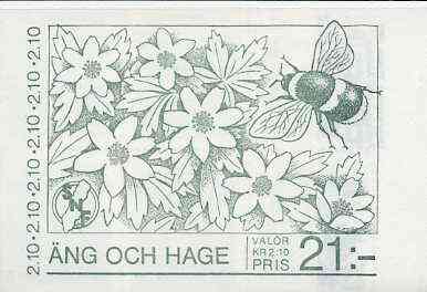 Sweden 1987 Threatened Species of Meadows 21k booklet complete and very fine, SG SB396, stamps on butterflies, stamps on flowers, stamps on insects, stamps on honey, stamps on bees