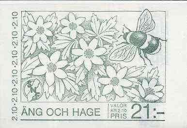 Sweden 1987 Threatened Species of Meadows 21k booklet complete and very fine, SG SB396, stamps on , stamps on  stamps on butterflies, stamps on flowers, stamps on insects, stamps on honey, stamps on bees