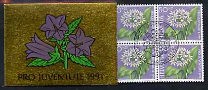 Switzerland 1991 Pro Juventute 8f50 booklet complete with first day commemorative cancels, SG JSB41, stamps on flowers