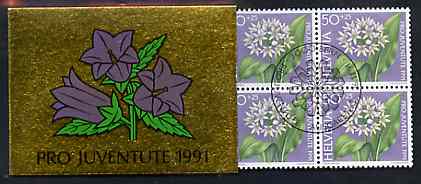 Switzerland 1991 Pro Juventute 8f50 booklet complete with first day commemorative cancels, SG JSB41, stamps on , stamps on  stamps on flowers