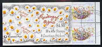 Australia 1992 'Thinking of You' $4.50 booklet complete with first day cancels, SG SB77, stamps on , stamps on  stamps on flowers