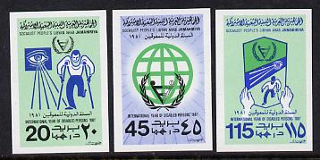 Libya 1981 International Year of the Disabled set of 3 unmounted mint imperf pairs, as SG 1068-70, stamps on , stamps on  stamps on disabled