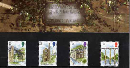 Great Britain 1989 Industrial Archaeology set of 4 in official presentation pack SG 1440-43, stamps on , stamps on  stamps on industry, stamps on  stamps on bridges, stamps on  stamps on canals, stamps on  stamps on  tin , stamps on  stamps on mining, stamps on  stamps on civil engineering
