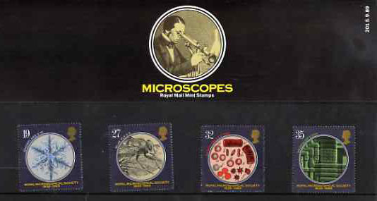 Great Britain 1989 Royal Microscopical Society 150th Anniversary set of 4 in official presentation pack SG 1453-56, stamps on science    microscopes    computers, stamps on chemistry
