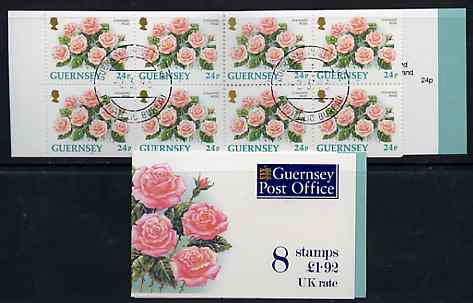 Guernsey 1993 Flowers Â£1.92 booklet (without bar code) complete with first day cancels, SG SB50, stamps on , stamps on  stamps on flowers     roses