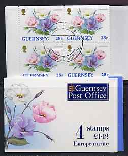 Guernsey 1993 Flowers Â£1.12 booklet complete with first day cancels, SG SB48, stamps on flowers