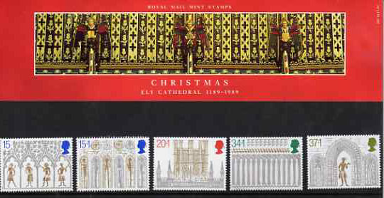 Great Britain 1989 Christmas - Ely Cathedral) set of 5 in official presentation pack SG 1462-66, stamps on , stamps on  stamps on christmas    churches     cathedrals