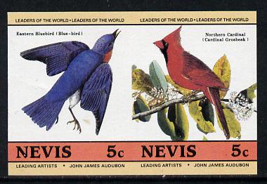 Nevis 1985 Bluebird & Cardinal (John Audubon 5c) unmounted mint imperf se-tenant pair (as SG 269a), stamps on audubon, stamps on birds  