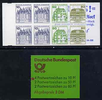 Germany - West 1982 German Castles 3m booklet complete and fine, SG SB73, stamps on castles