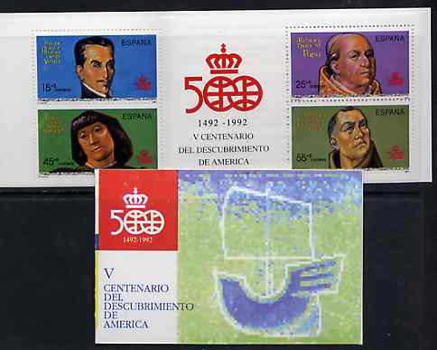 Spain 1991 500th Anniversary of Discovery of America (6th Issue) 160p booklet complete and fine, SG SB9, stamps on poetry, stamps on americana, stamps on pope