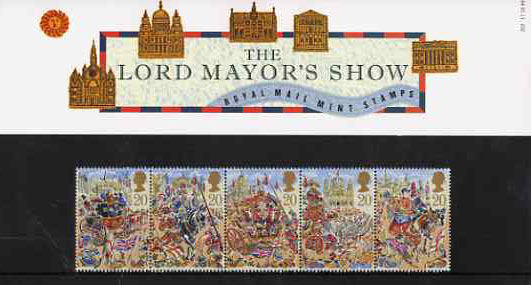 Great Britain 1989 Lord Mayor's Show, London strip of 5 in official presentation pack SG 1457a, stamps on , stamps on  stamps on militaria    mail coaches