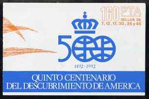 Spain 1986 500th Anniversary of Discovery of America (1st Issue) 160p booklet complete with first day cancels, SG SB2, stamps on , stamps on  stamps on americana      personalities