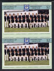 St Vincent - Grenadines 1985 Cricketers #3 - $2 Yorkshire Team - unmounted mint imperf pair (as SG 369), stamps on cricket, stamps on sport