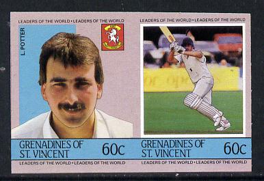 St Vincent - Grenadines 1985 Cricketers #3 - 60c L Potter - unmounted mint imperf se-tenant pair (as SG 366a), stamps on cricket, stamps on sport
