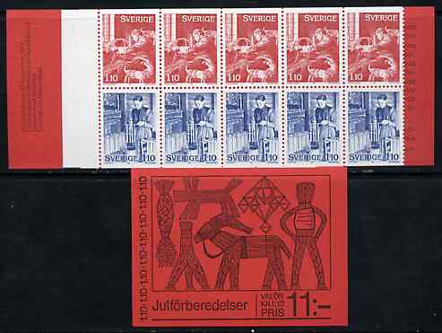 Sweden 1977 Christmas 11k booklet (Seasonal Customs) complete and pristine, SG SB324, stamps on christmas, stamps on candles, stamps on goats, stamps on straw, stamps on crafts