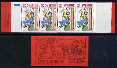 Sweden 1980 Christmas 15k booklet (Comic Strips) complete and pristine, SG SB345, stamps on comics    christmas     bobsled     timber