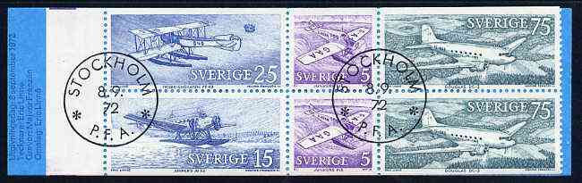 Sweden 1972 Swedish Mailplanes 2k booklet complete with first day cancels, SG SB275, stamps on , stamps on  stamps on aviation    postal