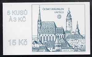 Czech Republic 1993 Cesky Krumlov 15kc booklet (UNESCO site on cover) complete and fine containing pane of 5 x Mi 14, stamps on tourism, stamps on unesco, stamps on  united-nations