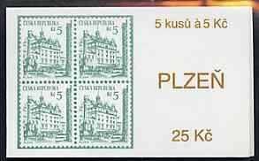 Czech Republic 1993 Pilsen 25kc booklet (Stamp on cover) complete and fine containing pane of 5 x Mi 15, stamps on , stamps on  stamps on tourism, stamps on stamp on stamp, stamps on  stamps on stamponstamp