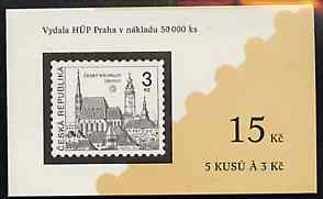 Booklet - Czech Republic 1993 Cesky Krumlov 15kc booklet (Stamp on cover) complete and fine containing pane of 5 x Mi 14, stamps on , stamps on  stamps on tourism, stamps on stamp on stamp, stamps on  stamps on stamponstamp