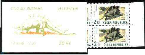 Czech Republic 1994 Prehistoric Animals 20kc booklet complete and fine containing pane of 10 x Mi 41, stamps on , stamps on  stamps on dinosaurs