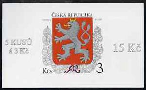 Booklet - Czech Republic 1993 State Arms 15kc booklet (Arms on cover) complete and fine containing pane of 5 x Mi 1, stamps on , stamps on  stamps on arms     heraldry